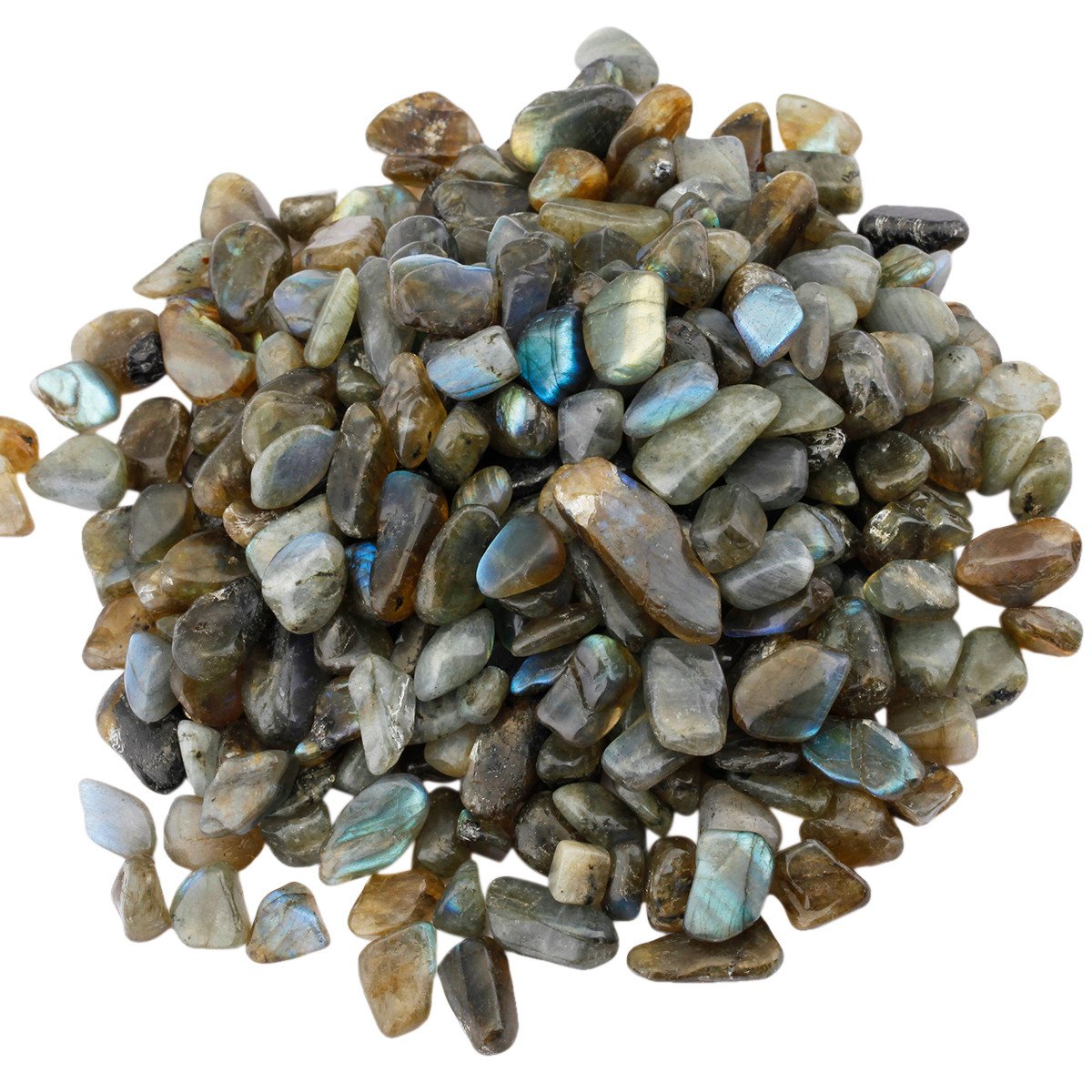 Nupuyai 1 lb Tumbled Labradorite Crystal Chips Stone, Crushed Irregular Shape Healing Reiki Crystal Stone for Home Decoration