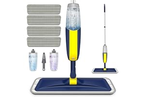 Spray Mop for Floor Cleaning, HOMTOYOU Microfiber Floor Mop with 2 Refillable Bottle and 4 Reusable Washable Pads Dry Wet Spray Mop for Home Kitchen Hardwood Laminate Wood Vinyl Ceramic Tiles Floor