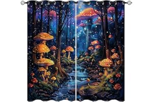 XINBADU Fairy Tale Forest Blackout Curtains for Girls Boy Home Decor, Fantasy Mushroom Forest Grommet Thermal Insulated Drapes Darkening Window Curtain for Bedroom Living Room, 42 x 45 Inch