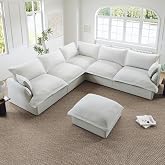 Lopzeho Cloud Sectional Couch,5 Seat Modular Sofa with Ottoman,Cream White | Oversized Down Filled Sectional Couch for Living Room, 26.8&rdquo; Deep Seat Modular Couch, Removable Washable Covers,Easy Assembly