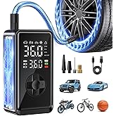 Tire Inflator Portable Air Compressor, Auto Air Pump for car tires with Digital Tire Pressure Gauge, Dual Digital LCD, Pocket Air Compressor for Cars, Bike, Motorcycle, Ball
