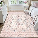 Wonnitar Floral 5x7 Washable Nursery Rug, Pink Rugs for Bedroom Girls, Boho Ultra-Thin Soft Non Slip Floor Carpet for Dorm Living Room Playroom Home Decor, Pastel Pink