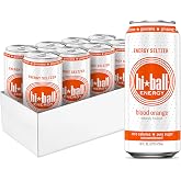 Hiball Clean Energy Drink, Blood Orange, 16 fl oz (8 Pack) | Zero Sugar, Zero Calorie Sparkling Water, 160 mg Organic Caffeine, 50 mg Organic Ginseng, 50 mg Organic Guarana &amp; B Vitamins