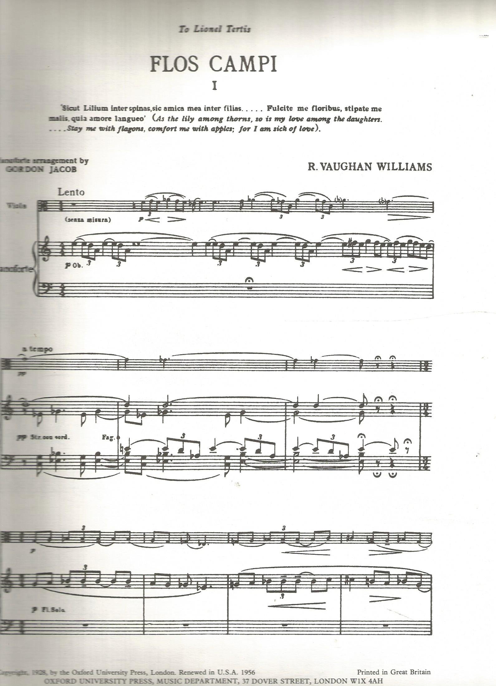 R Vaughan Williams Flos Campi Vocal Pianoforte Arrangement R