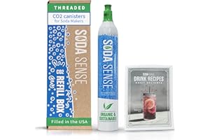 Soda Sense 60L Threaded CO2 1 Pack Canister & Recipe Book Refill Bundle, Compatible w/All Threaded 'Screw-In' Soda Makers Including SodaStream [Excludes ART, TERRA & DUO]