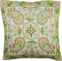 Mogul Sofa Cushion Covers Colorful Suzani Embroidered Handmade Indian Toss Pillow Sham