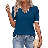 Zeagoo Women's Short Sleeve Sweater 2026 Spring Summer V Neck Lightweight Tops Dressy Blouses Business Casual Outfits