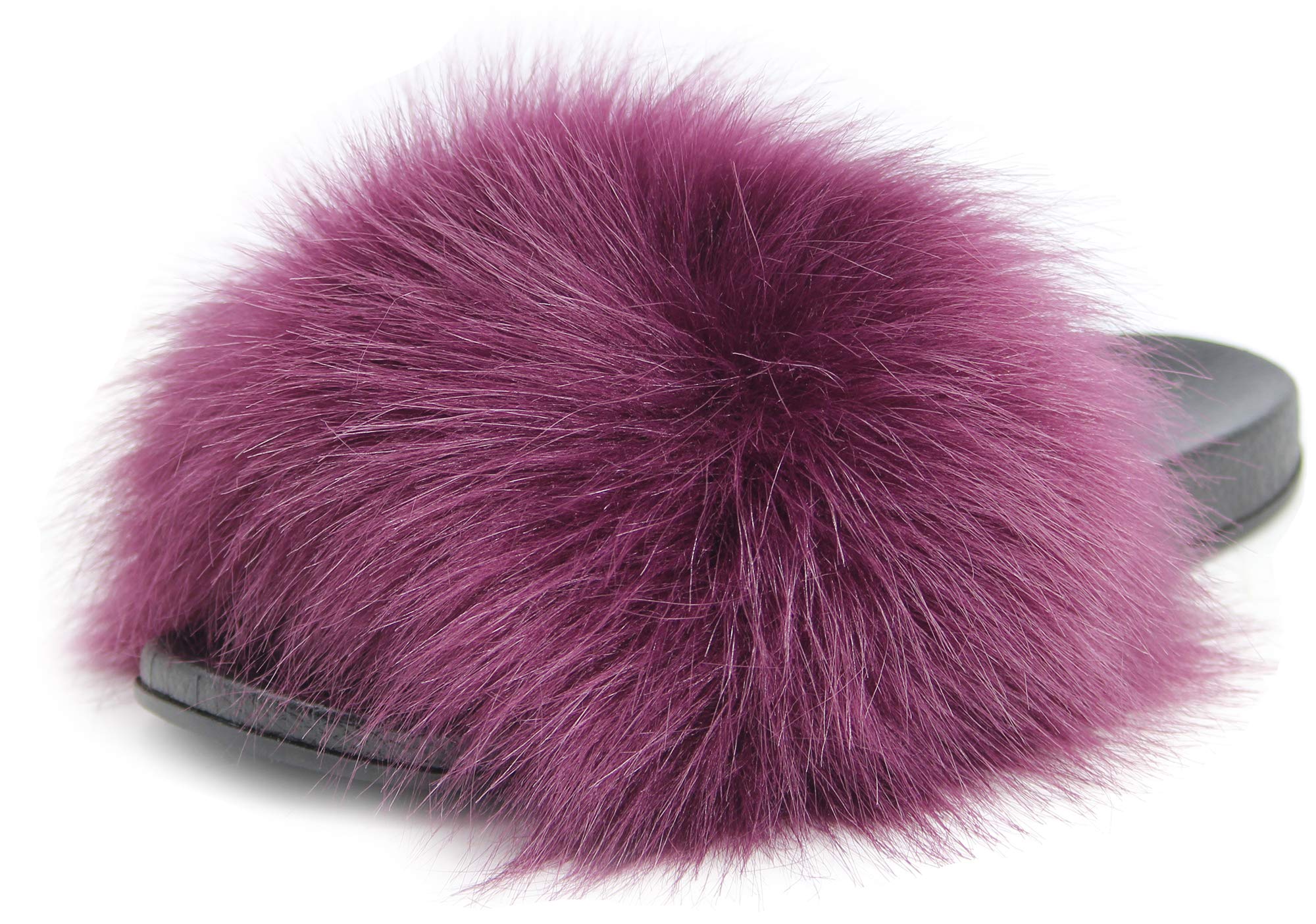 NewYouDirect Fur Slides for Women,Quality Long Fur Womens Slides Fuzzy Sandals Flip Flop Furry Slides Soft Flat for Indoor Outdoor