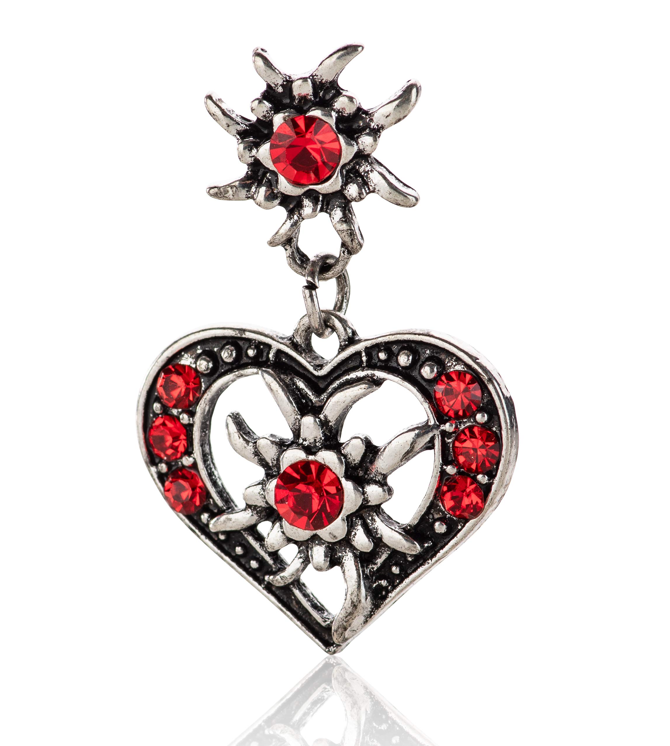 Oktoberfest Costume Earrings with Elegant Alpine Heart Pendant Dirndl and Lederhosen Earrings red