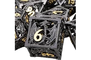 ARUOHHA Hollow DND Metal Dice Set Black Gold Dungeons and Dragons Dice D and D Dice Role Playing Games D+D Polyhedral Dice 7PCS RPG D&D Dice with Gift Box D20 D12 D10 D8 D6 D4
