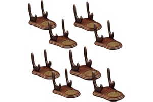 BANBERRY DESIGNS Tea Cup and Saucer Display Stand - Set of 8 Wood Holders for Collectible Teacup and Saucer Sets - Walnut Finish Single Cup/Saucer Display