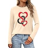 Valentines Shirts for Women Love Heart Casual Funny Long Sleeve Tee Tops