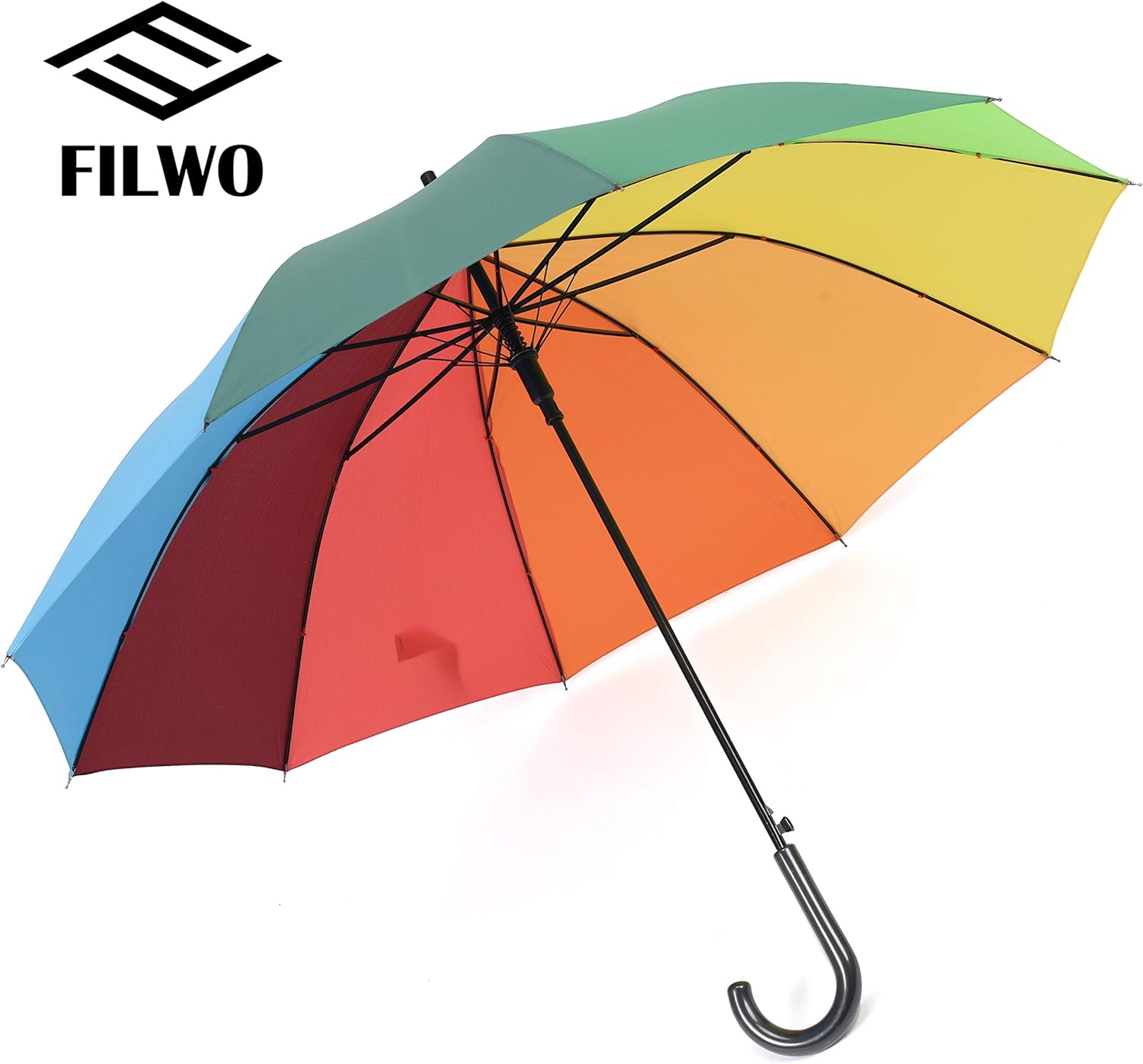 FILWO Rainbow Compact Rain Umbrella, Hook Handle Colorful