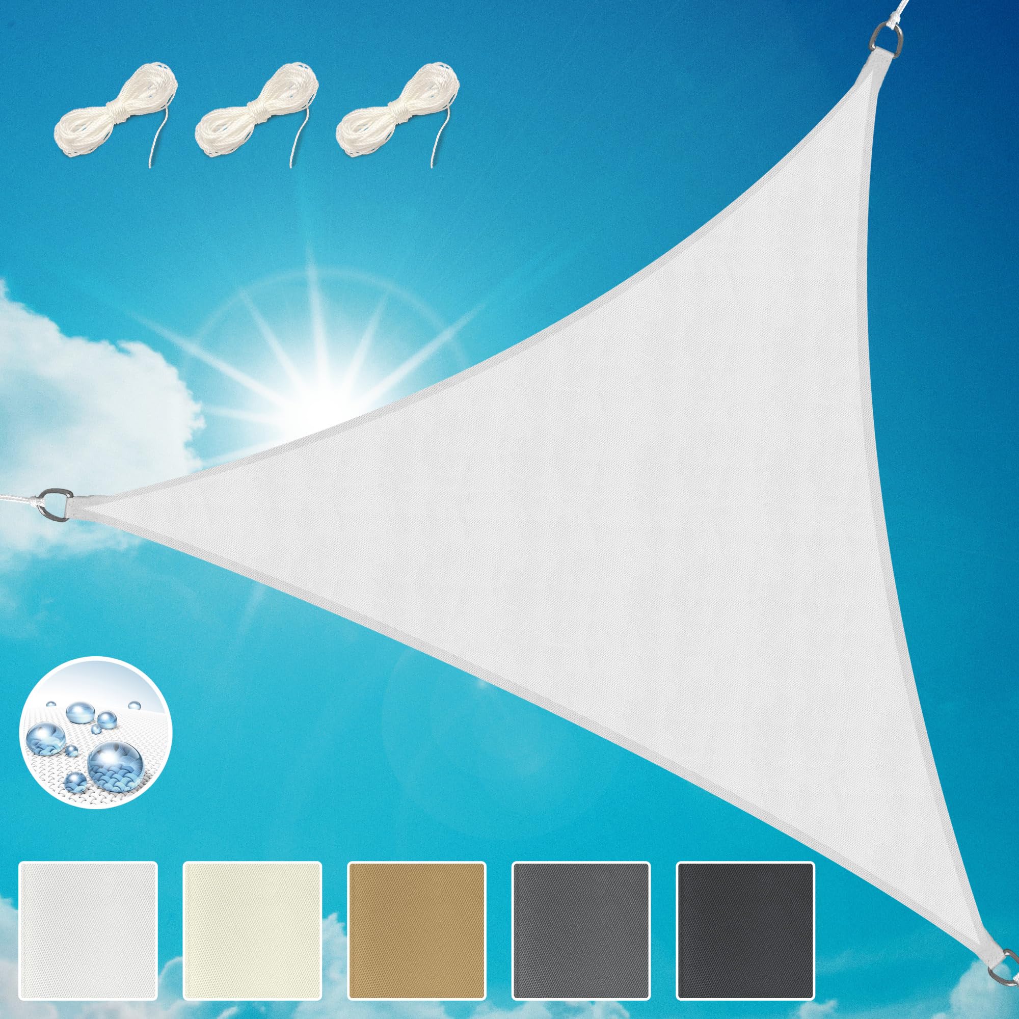 Sol Royal Triangle Sun Shade Sail 3,6x3,6x3,6 m PES Breathable & UV-light resistant Sun Shades for Garden Sail Canopy Waterproof Terrace Balcony & Pool - 360x360x360 cm White - SolVision PS9