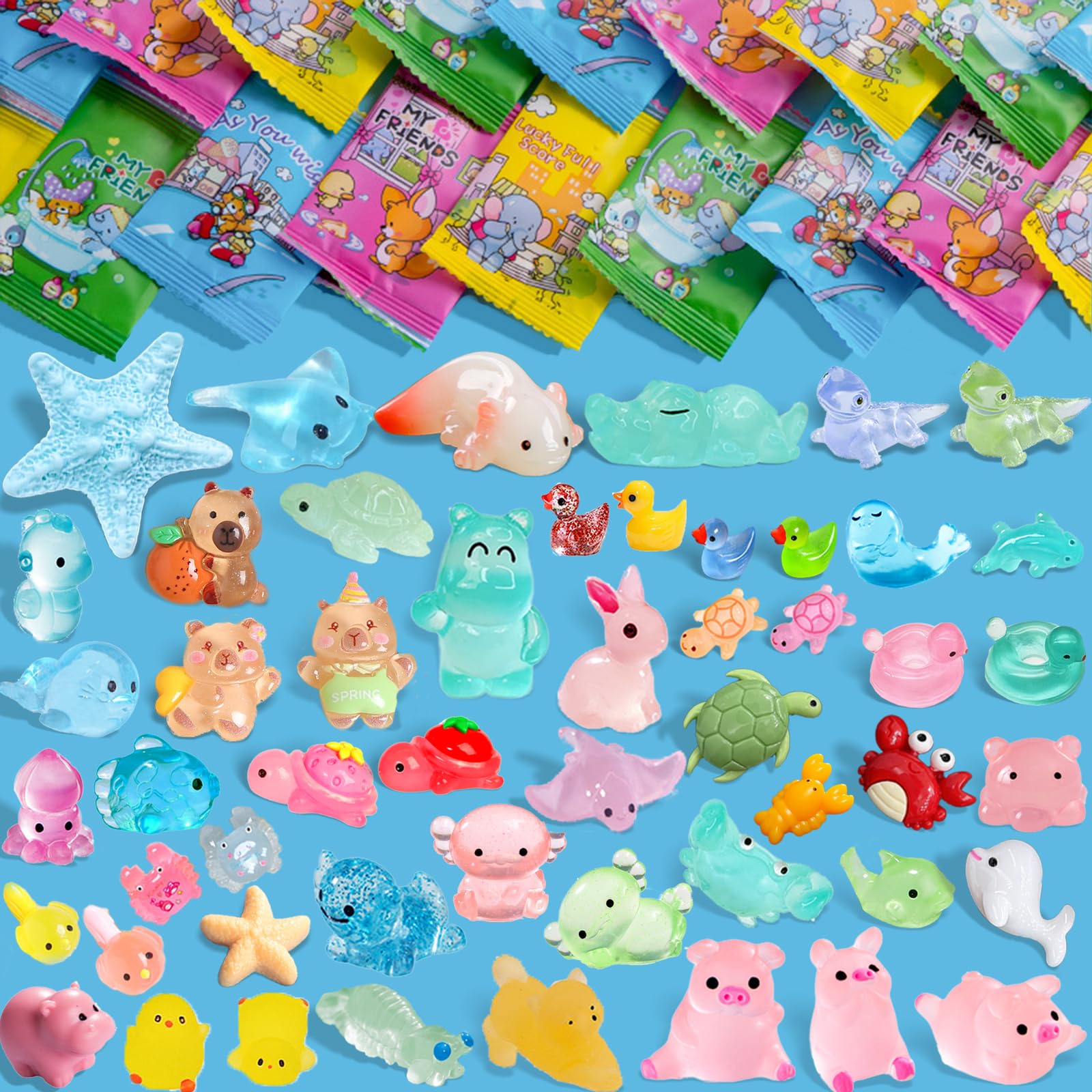 100PCS Resin Animals Blind Bags, Glow in the Dark Mini Resin Animals Mixed, Tiny Animal Figurines Mystery Bag for Party Favors, Treasure Hunt Games | Dollhouse, Garden Landscape, Hide Crafts Decor