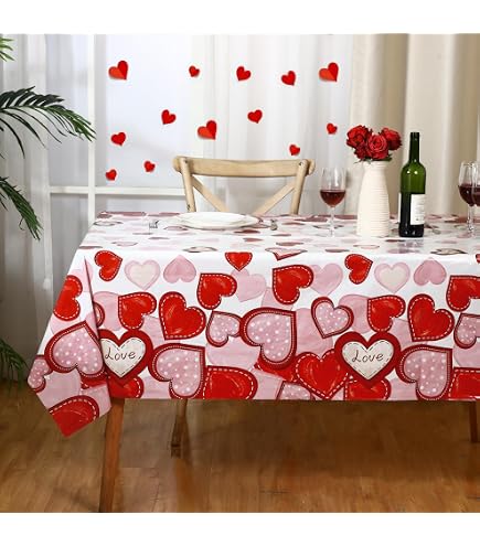 thumbnail image 2 of LWYGEGJO Valentine's Day Tablecloths 4 Pack - 51x86 Inch Waterproof Plastic Heart Pattern Table Covers 2 of 10