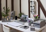 Osco Faux Leather Pen Pot Desk Organizer Grey 10.5 cm H x 8.7 cm Dia view 7