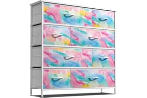 Sorbus Dresser with 8 Drawers - Furniture Storage Chest for Kid’s, Teens, Bedroom, Nursery, Playroom, Clothes, Toys - Steel Frame, Wood Top, Fabric Bins (Tie-dye)