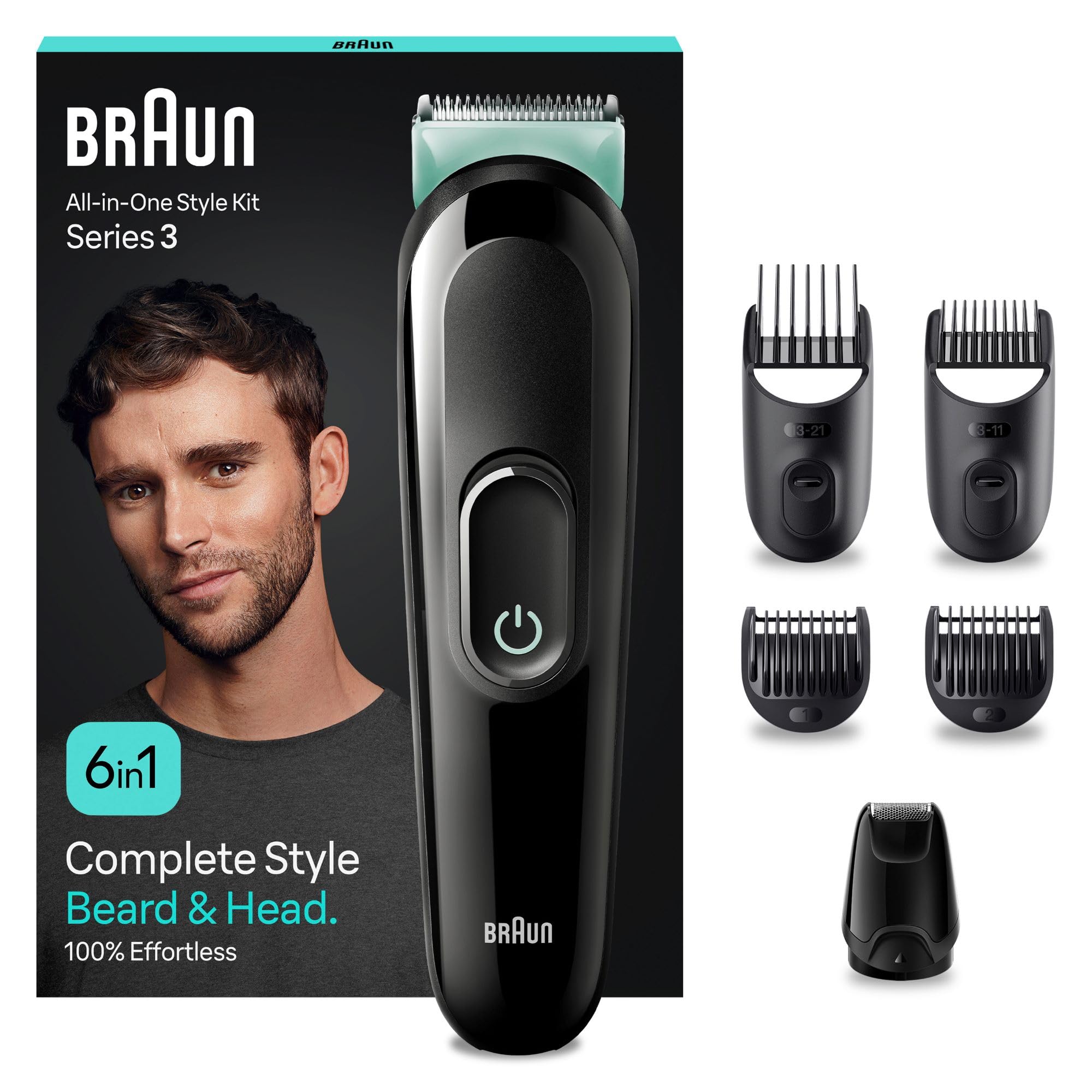 Braun All-in-One Style Kit Series 3 MGK3421, 6-in1 Everyday Grooming Kit for Men, for Beard Trimming, Hair Clipping & More, Beard Trimmer with Ultra-Sharp Blade, Washable Heads & Combs with EU Plug