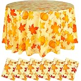 LemonRoad 6 Pcs Fall Plastic Round Tablecloth for Thanksgiving | 84 Inch, Maple Leaves Pumpkin Acorn, Thanksgiving Disposable Table Cover, Autumn Circular Table Cloth for Harvest Party Decor