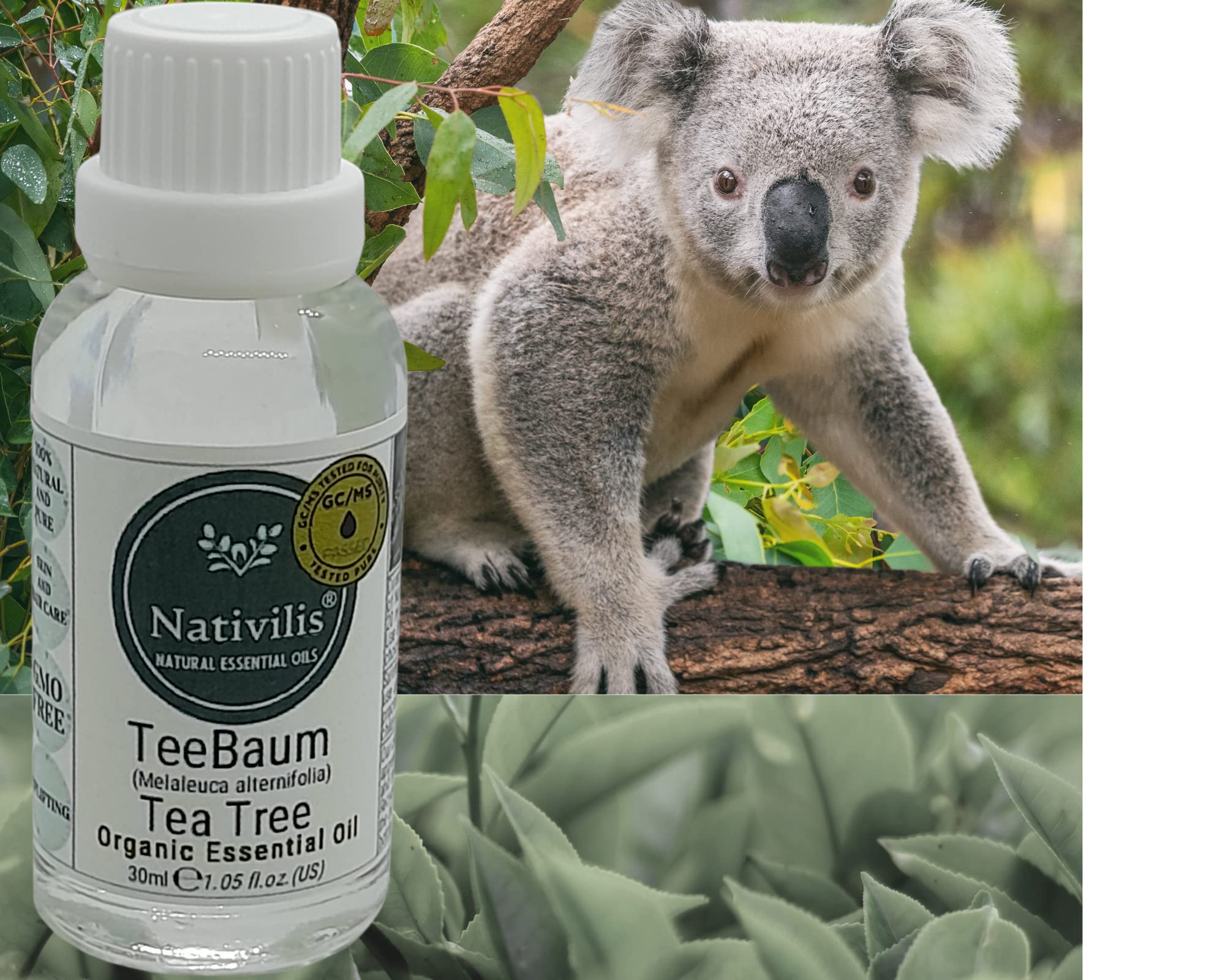 Nativilis Organic Tea Tree Essential Oil 30ml – Melaleuca alternifolia – 100% Pure Natural Oil – Fresh Cleansing Aroma – for Aromatherapy, Diffuser, Skin & Hair Care - Copaiba