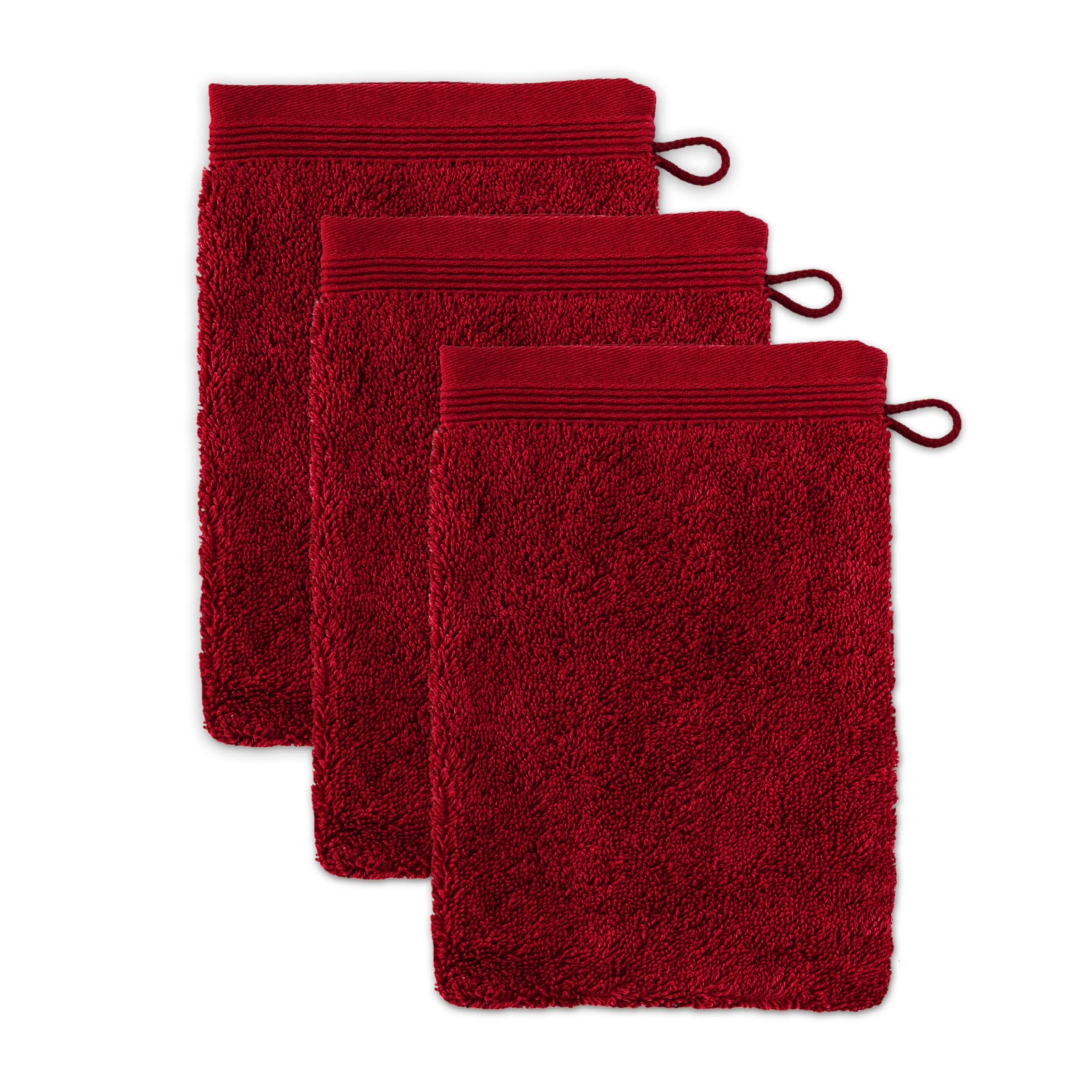 Möve 3er set Superwuschel wash glove 15 x 20 cm made of 100% cotton, ruby