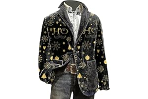 Men's Christmas Corduroy Suit Blazer Ugly Printed Blazers Xmas One Button Holiday Party Jacket with Pockets