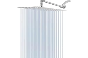 NEARMOON Rain Shower Head with 11’’ Adjustable Extension Arm, Large Stainless Steel High Flow Rainfall Square Shower head, Bath Shower Waterfall Full Body Coverage (12 Inch Showerhead with Arm, Chrome)