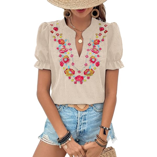 Melliflo Women's Long Sleeve V-Neck Tunic Top - Floral Print, Pleated, Button-Down Casual Blouse To Hide Belly
