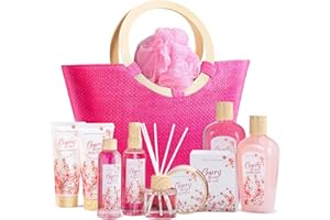 Green Canyon Spa Bath Gifts Baskets for Women, 11pcs Cherry Blossom Spa Relaxing Gift Bags Sets with Shower Gel, Body Lotion, Christmas Birthday Anniversary Gift Baskets for Her