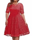 Red Plus Size Dress Women Lace Holiday Chirstmas
