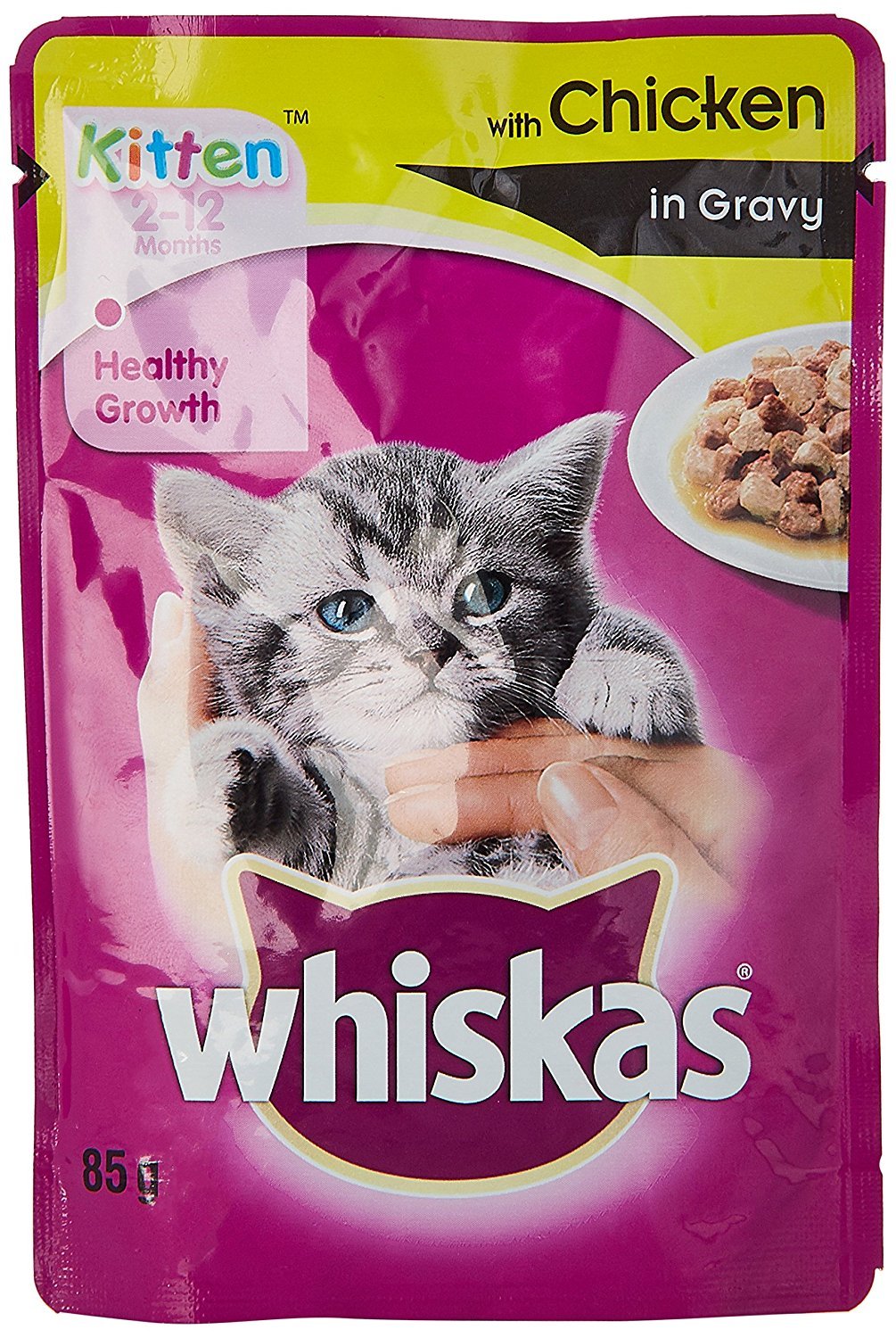 Whiskas Wet Meal Kitten Cat Food, Chicken In Gravy (85 g) Pack of 20