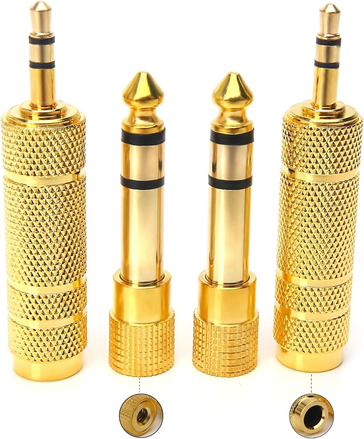 SiYear 3.5mm 1/8 inch TRS Plug to 6.35mm 1/4 inch Jack and 3.5mm Female to 6.35 Male Plug Gold Plated Set Audio Stereo Adapter Converter for Headphone Microphone (4 -Pack)