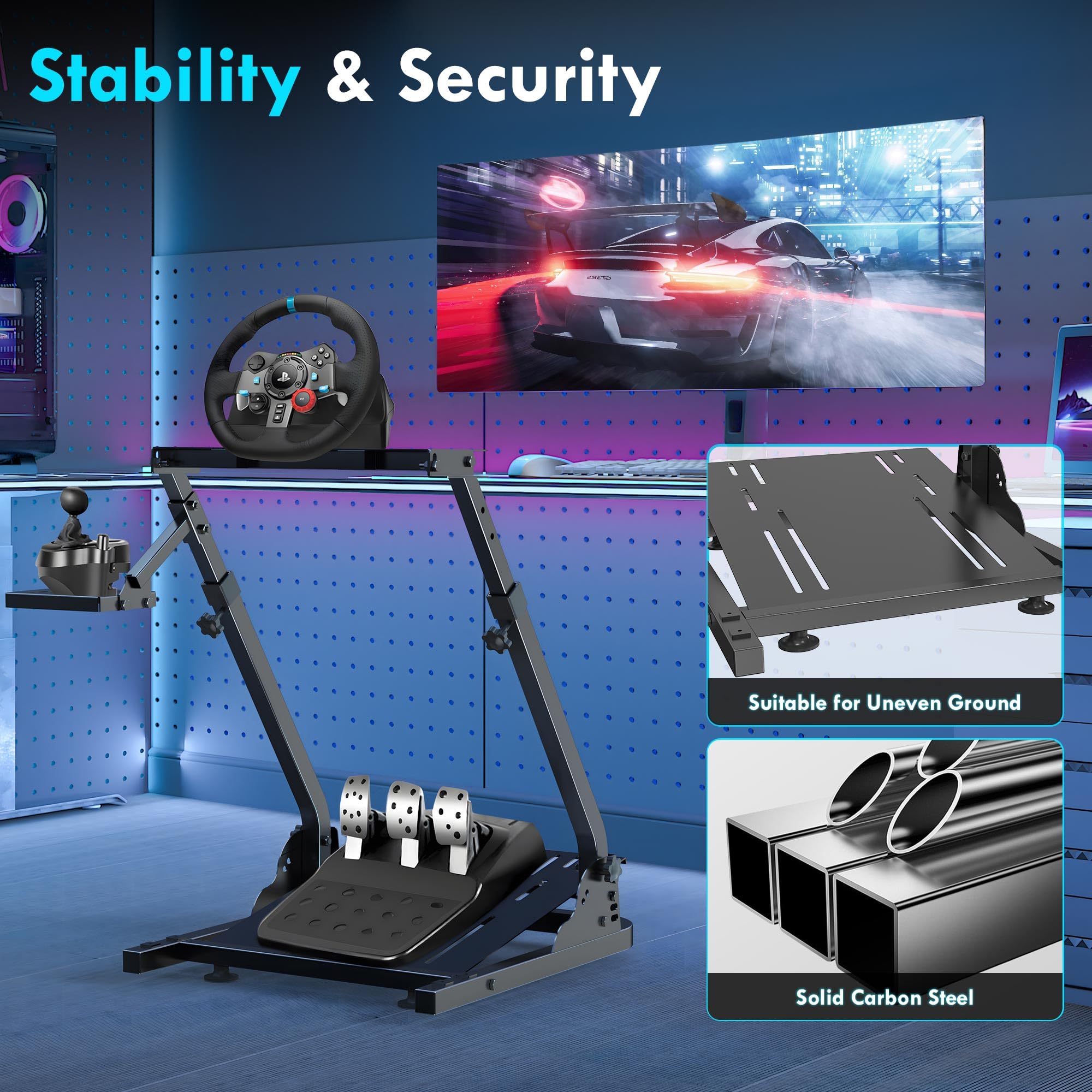 Slendor Racing Steering Wheel Stand for Logitech G920, G25, G27, G29 Wheel, Sim Racing Stand Driving Simulator Cockpit Pedal and Shifters Not Included.