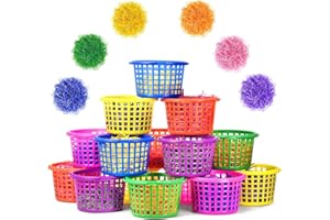 Evoio Easter Baskets for Kids, 24 Pack Plastic Easter Baskets Bulk for Egg Hunts Set, Easter Bucket Bags with 120g Easter Grass for Toddler Classroom Collecting Easter Eggs Party Favor