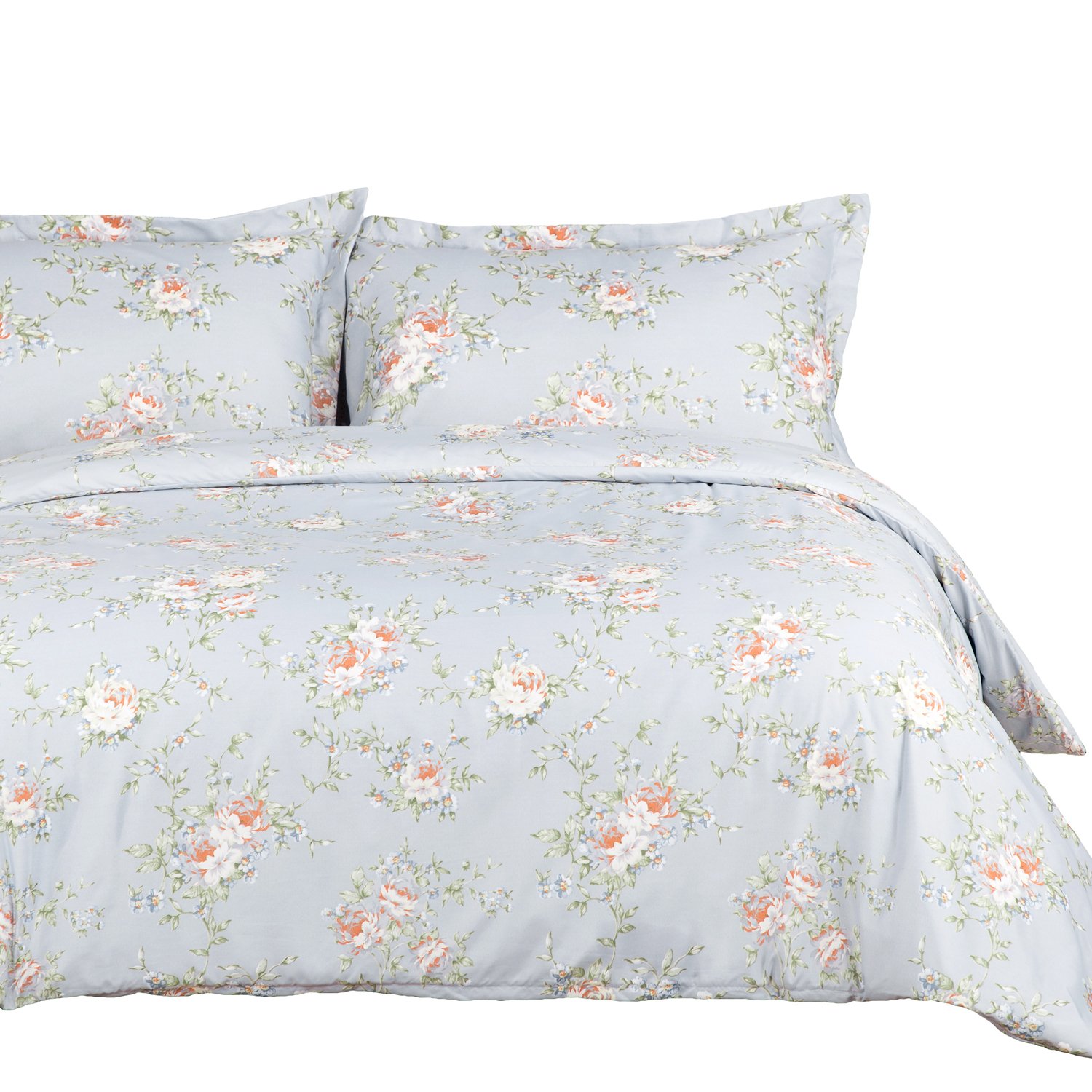 Bedsure Flower Bedding Set Printed Duvet Cover Set with Zipper Closure-White Floral Design,Full/Queen (90\