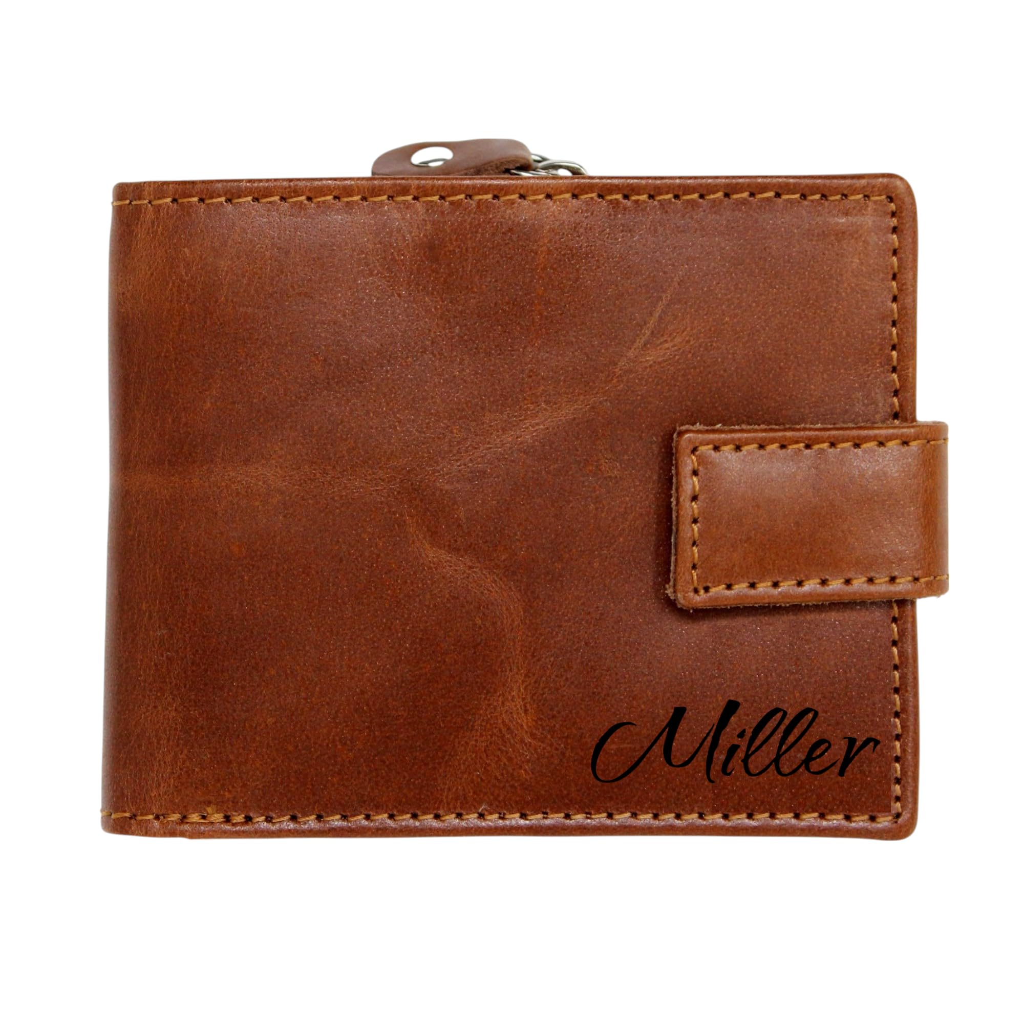 STARHIDE Personalised RFID Blocking Leather Wallet, Engraved Name Initial Zip Coin Pocket Wallet Purse, Customised Gift for Dad, Grandad, Boyfriend, or Husband