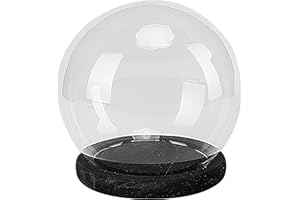 MyGift 6 Inch Round Clear Glass Dome Empty Display Cloche with Black Stain Solid Wood Base, Decorative Globe Cover Stand for Small Plant Decor Keepsakes, 3.5" x 5" Interior