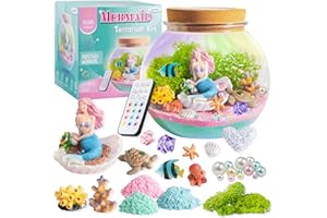 JOYEEMAX Mermaid Light-Up Terrarium Kit for Kids - LED Night Light Birthday Gift for Girls Ages 4 5 6 7 8-12 Year Old - Mermaid Toys for Girls - DIY Arts and Crafts Kit for Kids