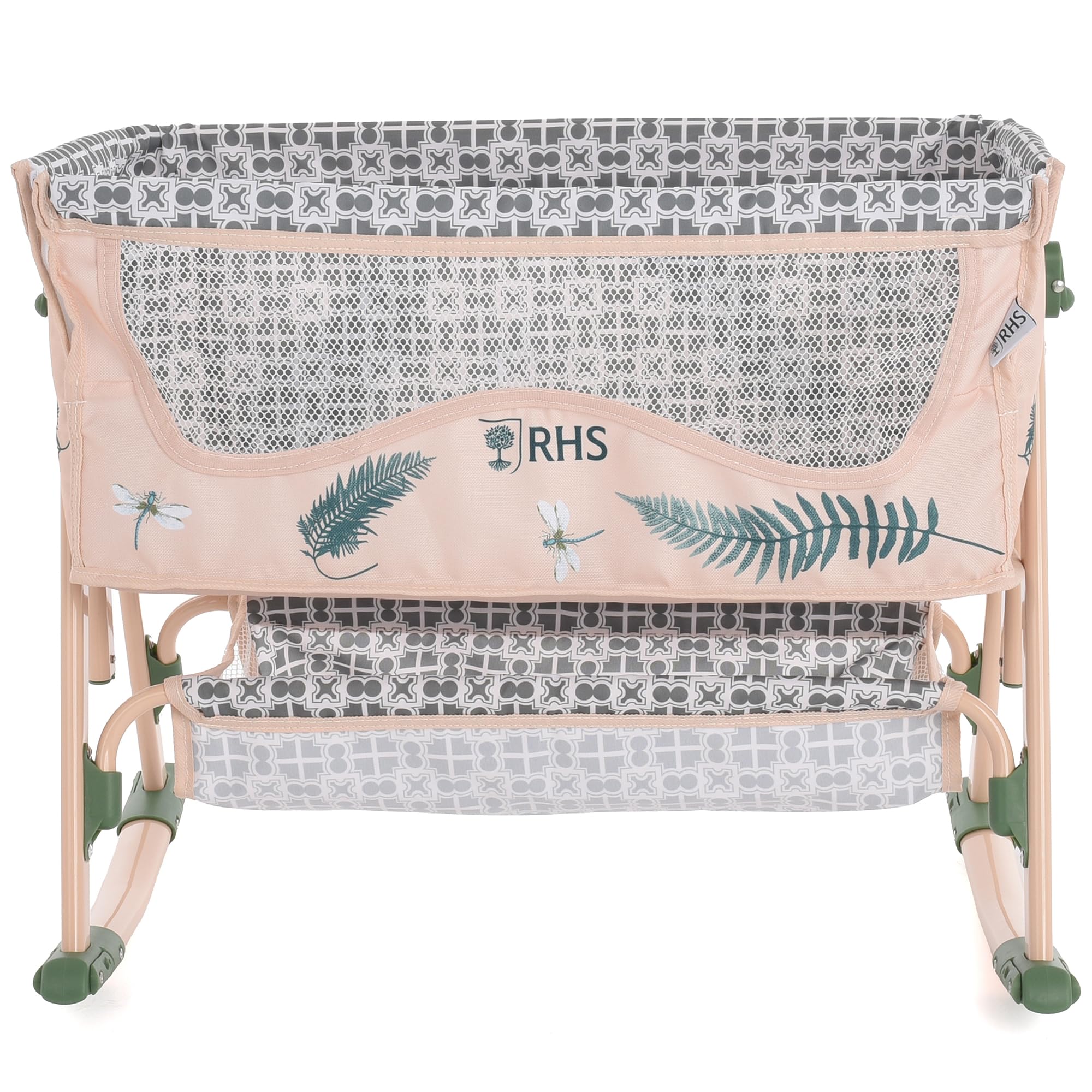 Roma Dolls Bedside Crib - Foldable Kids Toys with Cute Aesthetic, Adjustable Heights, Storage Basket - Baby Doll Rocking or Stationary Crib for Dolls up to 45cm, Ages 3 (Fern) — image 1