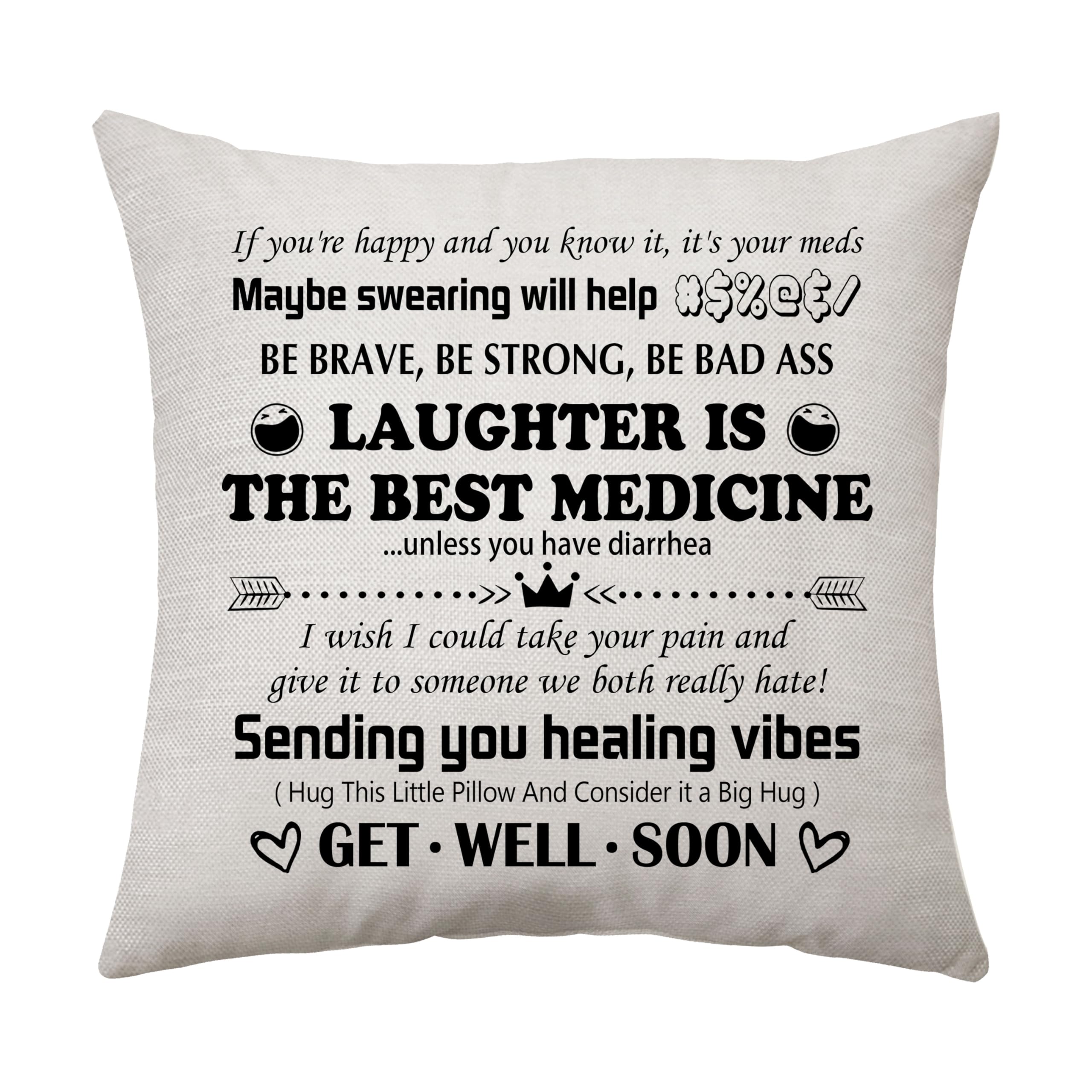 Aconesong Funny Get Well Soon Gifts for Women or Men Funny Healing Cushion Cover Post Surgery Gifts Fun Recovery Presents for Sick Family Friends Cheer Up and Feel Better Gifts for Women (Laughter)