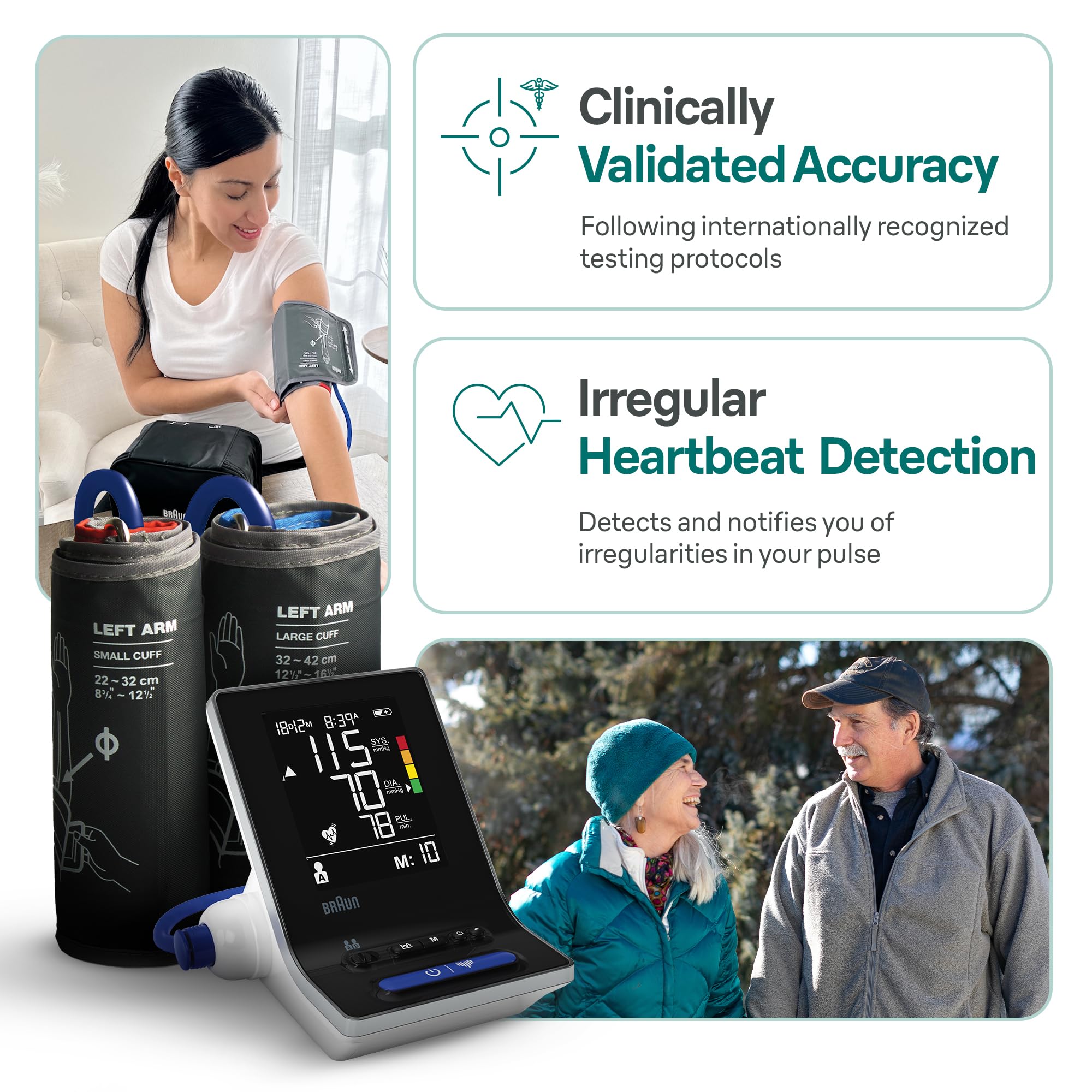 Braun ExactFit 3 Blood Pressure Monitor for Home Use, Blood Pressure Machine, Color-Coded, High BP Monitor, 2 Upper Arm Cuff Sizes, 80 Memory Slots