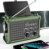 Emergency Weather Radio with Solar & Crank Power – AM/FM/NOAA, LED Flashlight, Reading Light, USB Charging & SOS – Survival Gear for Power Outages & Storms