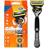 Gillette Fusion5 ProGlide Shield Shaving Razor for Men, 1 Power Razor Handle, 1 Refill, 2x Lubrication, Battery-Powered with FlexBall Handle and Precision Trimmer for Men