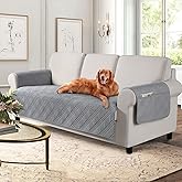 TAOCOCO Waterproof Sofa Covers for Dogs Pets with Non Slip Backing, Couch Seat Covers with Side Pocket for 3 Cushion Couch Washable Dog Couch Cover Protector Sofa Slipcovers(Sofa, Light Gray)