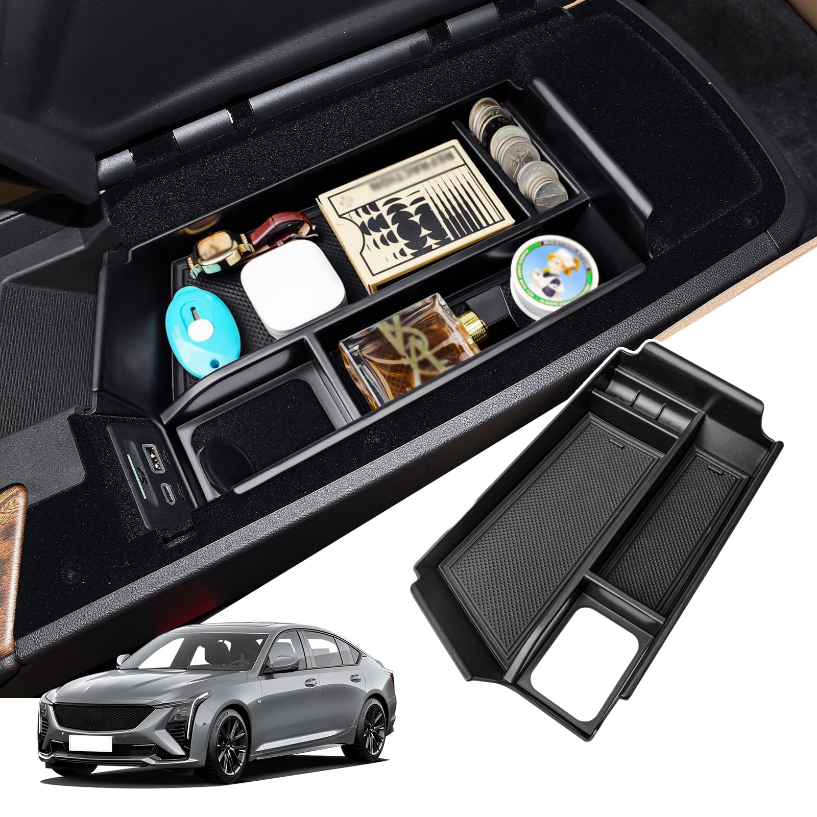 Photo 1 of X-TKER Center Console Organizer Tray Compatible with Cadillac CT5 2020 2021 2022 2023 2024 2025 2026 Accessories, Armrest Box Insert Tray Secondary Storage Box for 2020-2025 2026 CT5, with Coin Holder