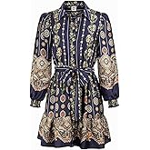 Anne Klein Women's Long Sleeve Printed, Tiered Shirt Dress