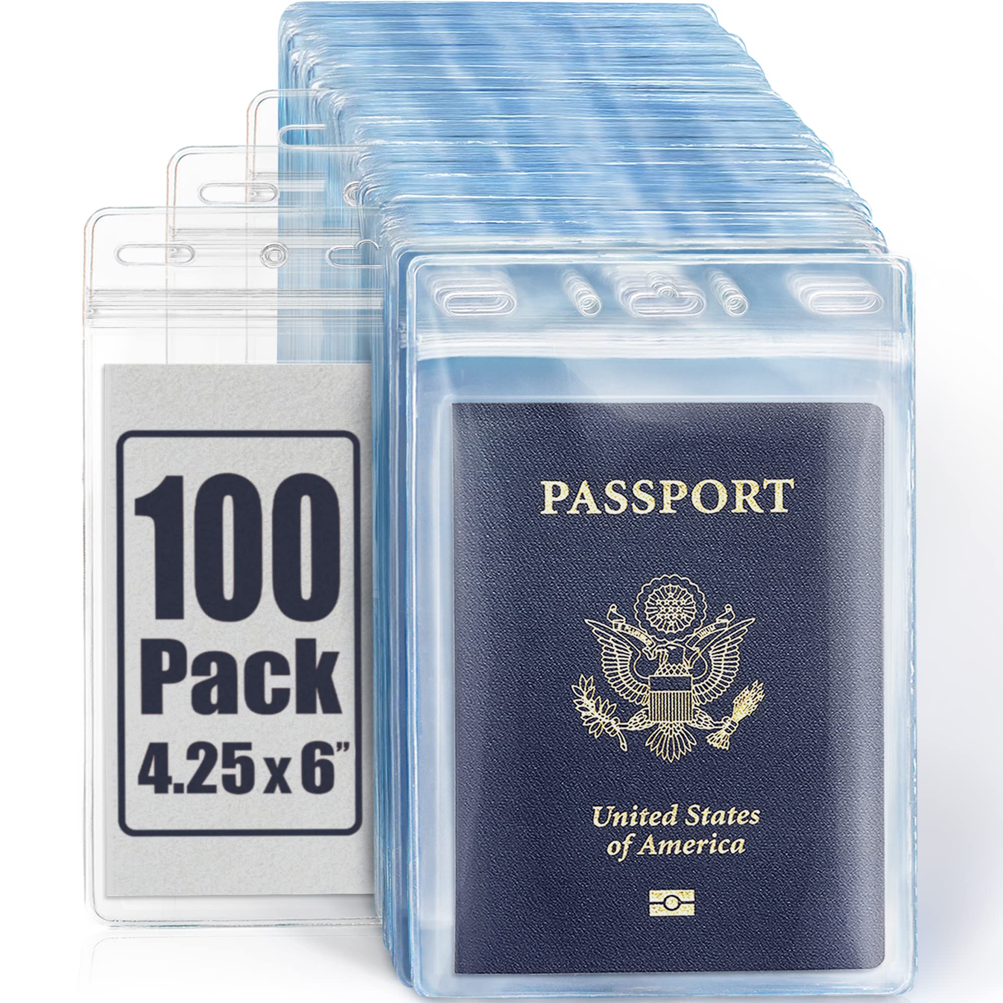 MIFFLIN Passport Holders (Clear, 100 Pack), Extra Large (XXL) ID Name Badge Holder, Waterproof Vertical Plastic Card Holders