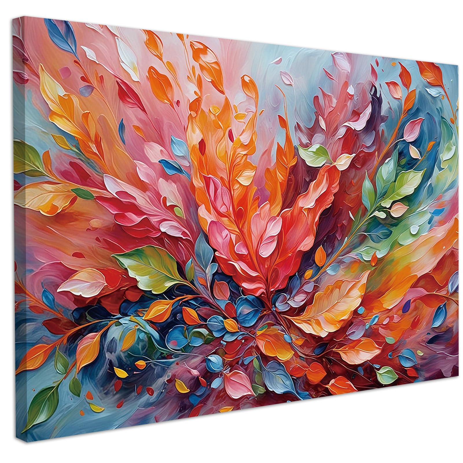 CHDITB Colorful Abstract Wall Art,Floral Leaves Canvas Prints,Abstract Flower Wall Art, Vintage Framed Wall Decoration,Mordern Abstract Wall Decor for Living Room Bedroom Apartment Office(59x39cm)