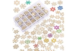 AWIZOM 200 Pcs Unfinished Wooden Snowflake Ornament DIY Wood Snowflakes Cutouts Blank Wood Slices Christmas Tree Hanging Ornaments Embellishments for Winter Christmas Xmas Tree Craft Decorations,1.2 Inch
